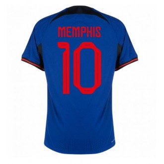 Nederländerna Memphis Depay #10 Bortatröja VM 2022 Korta ärmar